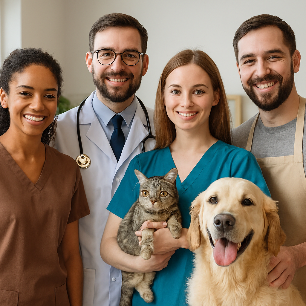 Our caring team with happy pets